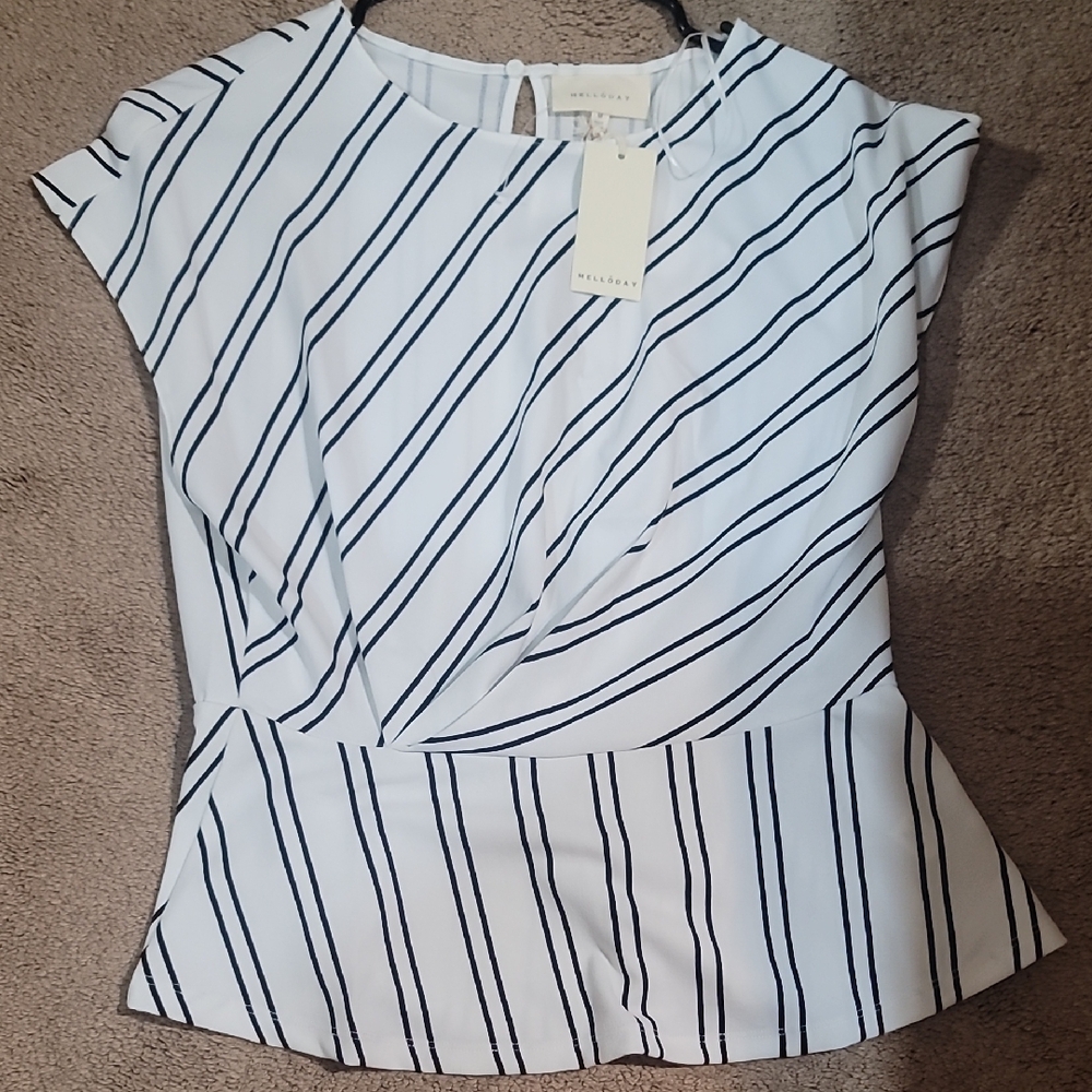 MELLODAY Black and White Striped Blouse